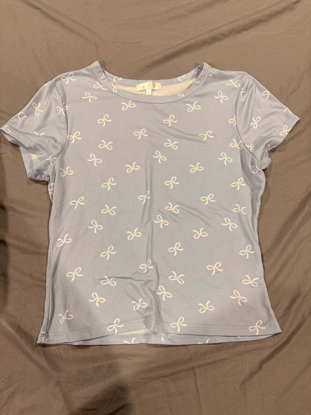 Riley & James Bow Print Short Sleeve T-Shirt Size L Blue